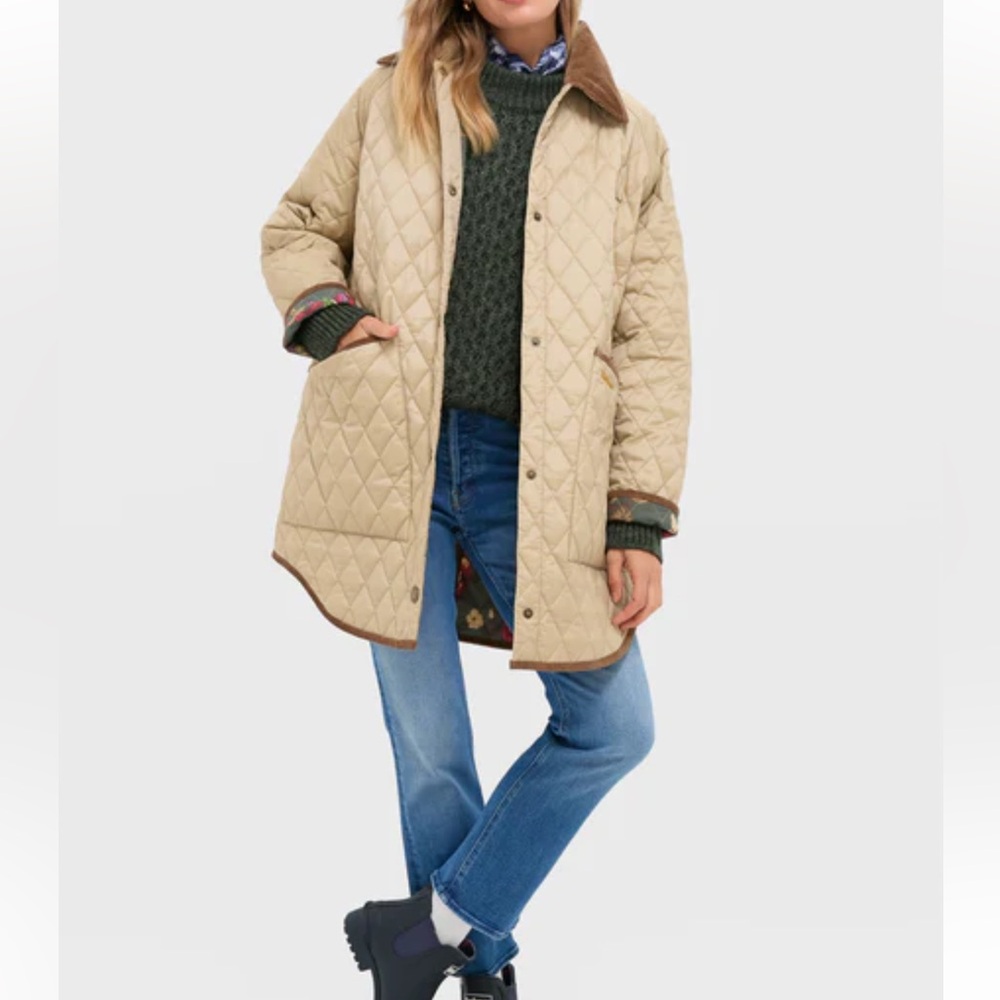 Barbour X Tuckernuck Miley Women's Beige Quilt Jacket in Light Fawn Size 10 - Picture 3 of 12